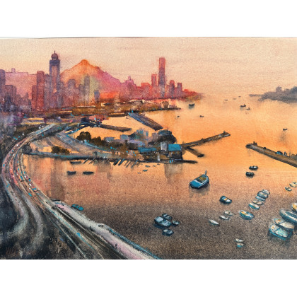 Krystyna Nowak - obrazy akwarela - Hongkong (40x50 cm) foto #1