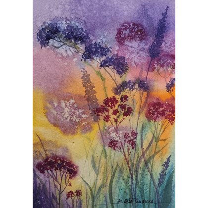 Akwarela oryginał pt: Westchnienie słońca – letnia łąka, 19x27 cm, Beata Rudecka, obrazy akwarela