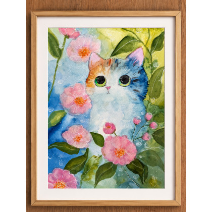 Akwarela A4. Kot, Małgorzata Domańska ART, obrazy akwarela