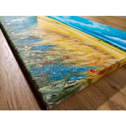 Marzena Dymek - obrazy akryl - NASTROJOWY PEJZAŻ MALOWANY NA PŁÓTNIE - WAKACJE NA WSI 30x40cm foto #2