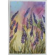 ORYGINALNY OBRAZ AKWARELA PT: FIOLETOWA ŁĄKA, 19X27 CM | UNIKAT, LAWENDA