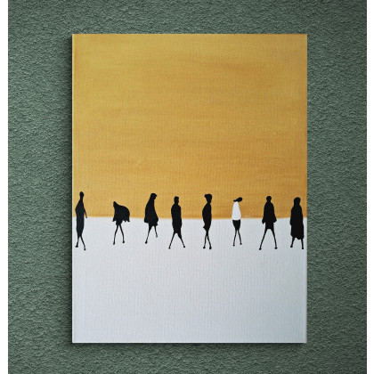 Yulia Szczerbak - obrazy akryl - Obraz ręcznie malowany akrylami na płótnie abstrakcja minimalistyczna ze złotem 70×100 foto #2