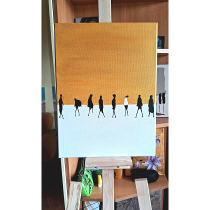 Yulia Szczerbak - obrazy akryl - Obraz ręcznie malowany akrylami na płótnie abstrakcja minimalistyczna ze złotem 70×100 foto #3