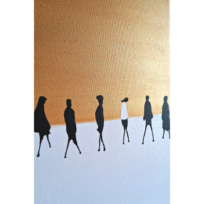 Yulia Szczerbak - obrazy akryl - Obraz ręcznie malowany akrylami na płótnie abstrakcja minimalistyczna ze złotem 70×100 foto #4