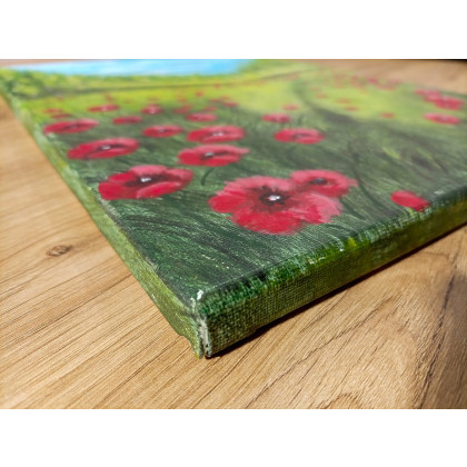 Marzena Dymek - obrazy akryl - NASTROJOWY PEJZAŻ MALOWANY NA PŁÓTNIE - WŚRÓD KARMINOWYCH MAKÓW 40x30cm foto #2