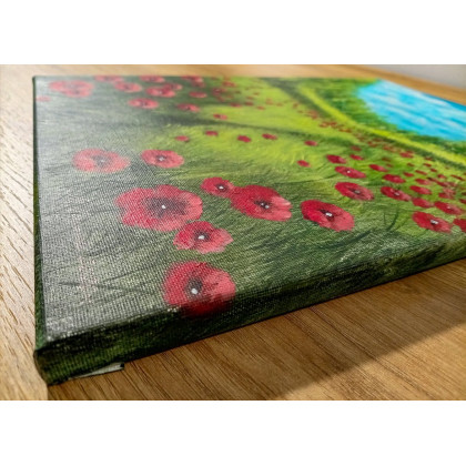 Marzena Dymek - obrazy akryl - NASTROJOWY PEJZAŻ MALOWANY NA PŁÓTNIE - WŚRÓD KARMINOWYCH MAKÓW 40x30cm foto #3
