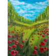 NASTROJOWY PEJZAŻ MALOWANY NA PŁÓTNIE - WŚRÓD KARMINOWYCH MAKÓW 40x30cm