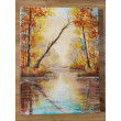 NASTROJOWY PEJZAŻ MALOWANY NA PŁÓTNIE - UKŁON KU WODZIE 40x30cm