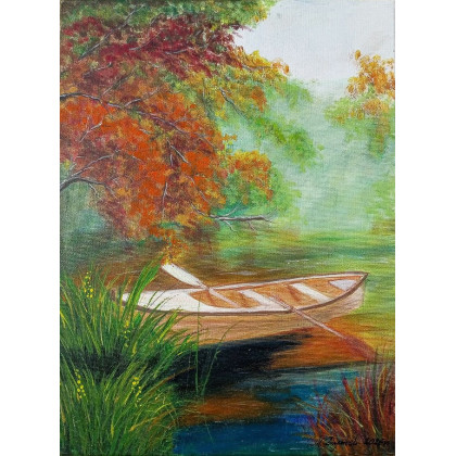 NASTROJOWY PEJZAŻ MALOWANY NA PŁÓTNIE - ZATOKA WSPOMNIEŃ 40x30cm, Marzena Dymek, obrazy akryl