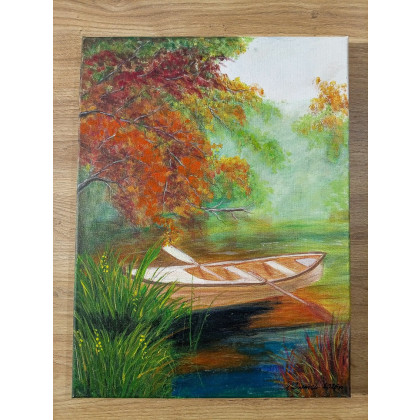 Marzena Dymek - obrazy akryl - NASTROJOWY PEJZAŻ MALOWANY NA PŁÓTNIE - ZATOKA WSPOMNIEŃ 40x30cm foto #1