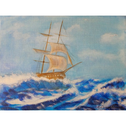 NASTROJOWY PEJZAŻ MALOWANY NA PŁÓTNIE - W WALCE Z ŻYWIOŁEM 30x40cm, Marzena Dymek, obrazy akryl