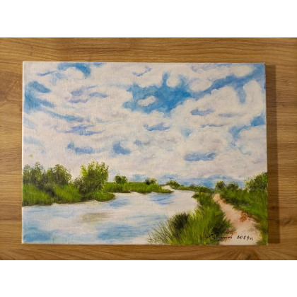 Marzena Dymek - obrazy akryl - NASTROJOWY PEJZAŻ MALOWANY NA PŁÓTNIE - TANIEC CHMUR 30x40cm foto #1