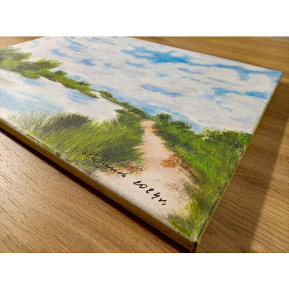 Marzena Dymek - obrazy akryl - NASTROJOWY PEJZAŻ MALOWANY NA PŁÓTNIE - TANIEC CHMUR 30x40cm foto #4