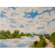 NASTROJOWY PEJZAŻ MALOWANY NA PŁÓTNIE - TANIEC CHMUR 30X40CM
