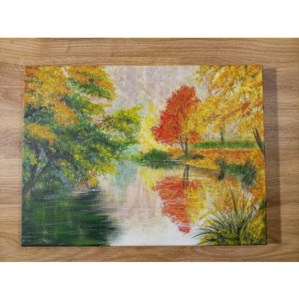 Marzena Dymek - obrazy akryl - NASTROJOWY PEJZAŻ MALOWANY NA PŁÓTNIE - PŁOMIEŃ JESIENI 30x40cm foto #1