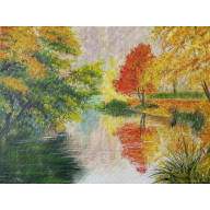 NASTROJOWY PEJZAŻ MALOWANY NA PŁÓTNIE - PŁOMIEŃ JESIENI 30X40CM