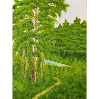 NASTROJOWY PEJZAŻ MALOWANY NA PŁÓTNIE - POLNĄ DRÓŻKĄ 40x30cm, Marzena Dymek, obrazy akryl