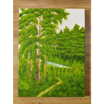 Marzena Dymek - obrazy akryl - NASTROJOWY PEJZAŻ MALOWANY NA PŁÓTNIE - POLNĄ DRÓŻKĄ 40x30cm foto #1