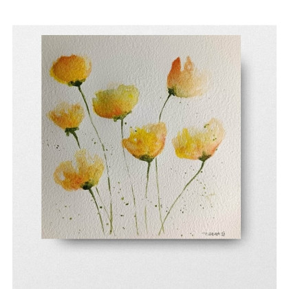 Kwiaty - akwarela formatu 15/15 cm, Paulina Lebida, obrazy akwarela