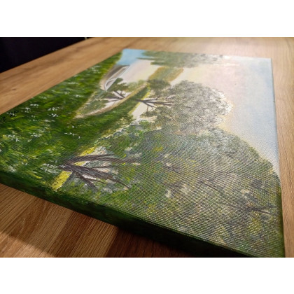 Marzena Dymek - obrazy akryl - NASTROJOWY PEJZAŻ MALOWANY NA PŁÓTNIE - CICHA PRZYSTAŃ 30x40cm foto #3