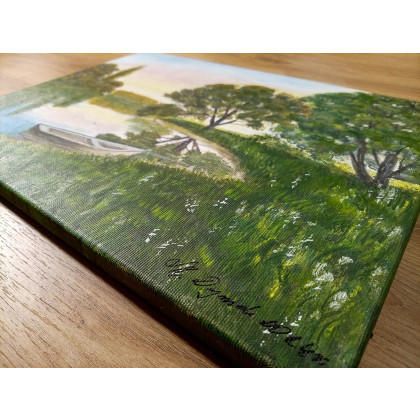 Marzena Dymek - obrazy akryl - NASTROJOWY PEJZAŻ MALOWANY NA PŁÓTNIE - CICHA PRZYSTAŃ 30x40cm foto #4