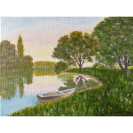 NASTROJOWY PEJZAŻ MALOWANY NA PŁÓTNIE - CICHA PRZYSTAŃ 30X40CM