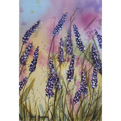 Beata Rudecka - obrazy akwarela - Akwarela pt: Fioletowa łąka 19x27 cm HandMade Lawenda foto #3