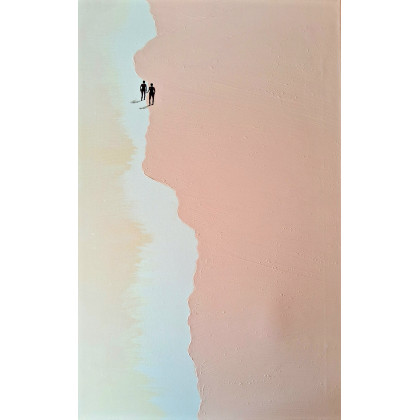 Obraz ręcznie malowany akrylami na płótnie strukturalny abstrakcja plaża minimalistyczna 50×80, Yulia Szczerbak, obrazy akryl