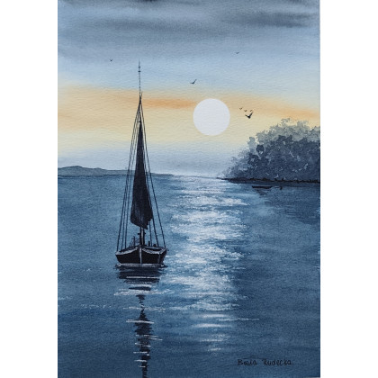 Akwarela pt: Jezioro zapomnienia – Oryginalny obraz 19x27 cm, Beata Rudecka, obrazy akwarela