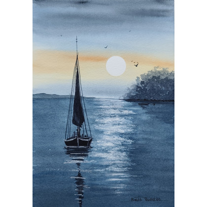 Beata Rudecka - obrazy akwarela - Akwarela pt: Jezioro zapomnienia – Oryginalny obraz 19x27 cm foto #1