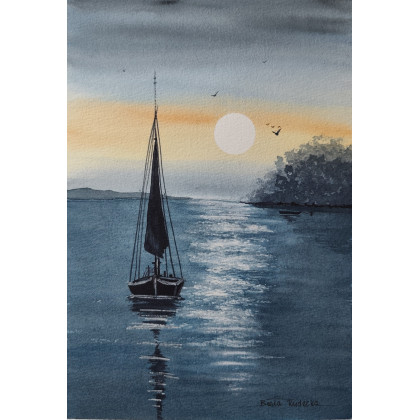 Beata Rudecka - obrazy akwarela - Akwarela pt: Jezioro zapomnienia – Oryginalny obraz 19x27 cm foto #2