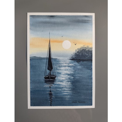 Beata Rudecka - obrazy akwarela - Akwarela pt: Jezioro zapomnienia – Oryginalny obraz 19x27 cm foto #4