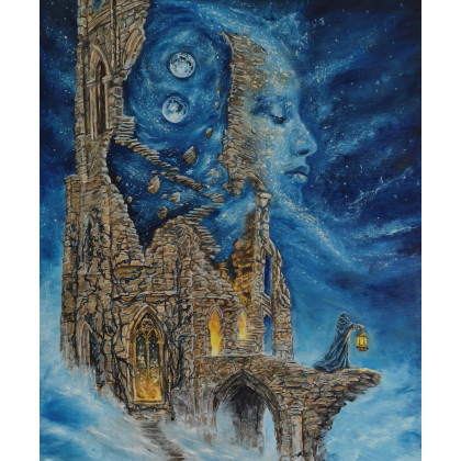 Echo wieczności - obraz olejny 90 x 70 cm, surrealizm, realizm magiczny, symbolizm, KingaOilArt, obrazy olejne