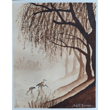 Mgły nad rozlewiskiem - Akwarela 30 x 24, Beata Rudecka, obrazy akwarela