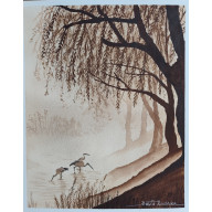 Mgły nad rozlewiskiem - Akwarela 30 x 24