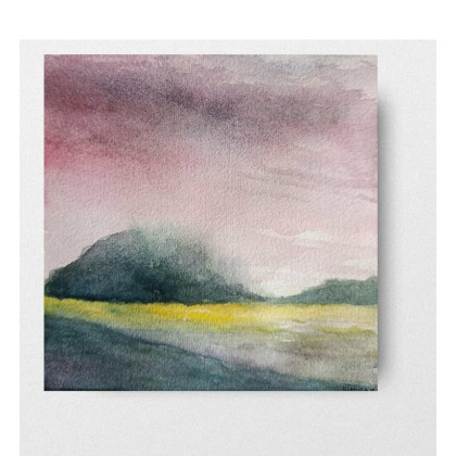 Pejzaż- akwarela formatu 20/20 cm, Paulina Lebida, obrazy akwarela