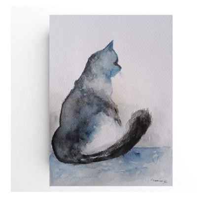 Kot -akwarela formatu 24/18 cm, Paulina Lebida, obrazy akwarela