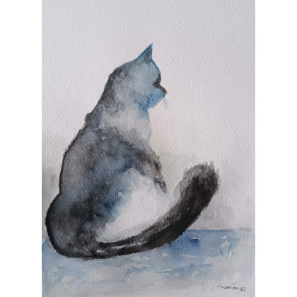 Paulina Lebida - obrazy akwarela - Kot -akwarela formatu 24/18 cm foto #1