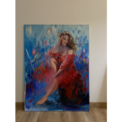 Jolanta Strzelczyk - obrazy olejne - KOBIETA W CZERWONEJ SUKNI foto #2