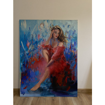 Jolanta Strzelczyk - obrazy olejne - KOBIETA W CZERWONEJ SUKNI foto #3