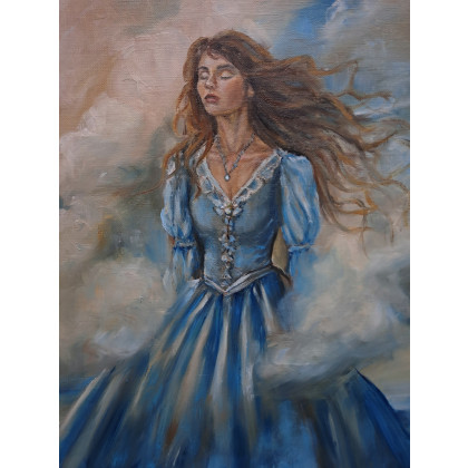 KingaOilArt - obrazy olejne - Niewzruszona, obraz olejny, surrealizm, kobieta, krajobraz, woda, 60x60cm foto #1