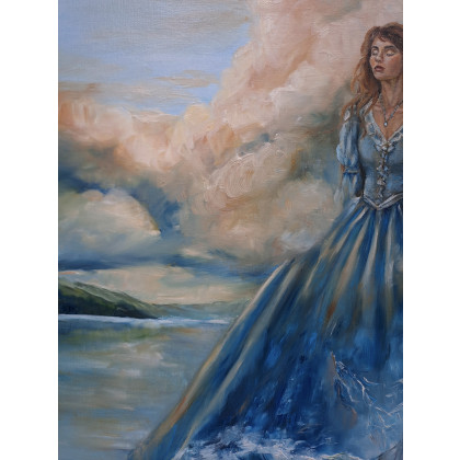 KingaOilArt - obrazy olejne - Niewzruszona, obraz olejny, surrealizm, kobieta, krajobraz, woda, 60x60cm foto #2