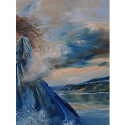 KingaOilArt - obrazy olejne - Niewzruszona, obraz olejny, surrealizm, kobieta, krajobraz, woda, 60x60cm foto #3