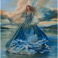 NIEWZRUSZONA, OBRAZ OLEJNY, SURREALIZM, KOBIETA, KRAJOBRAZ, WODA, 60X60CM