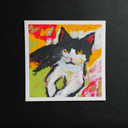 Justyna Jaszke - pastele olejne - Kot Bonifacy obraz pastela olejna 15x15 cm foto #4