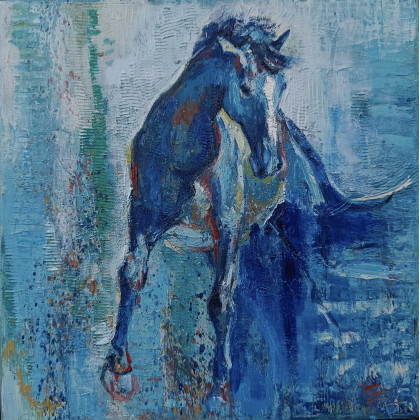 Konik - obraz olejny, Justyna Zielonka, obrazy olejne