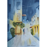 OBRAZ AKWARELA ORYGINAŁ 19X27 PT MELODIA WIECZORU