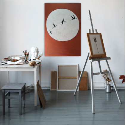 Yulia Szczerbak - obrazy akryl - Obraz ręcznie malowany akrylami na płótnie abstrakcja minimalistyczna Japandi Wabi Sabi 70×100 foto #1
