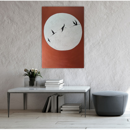 Yulia Szczerbak - obrazy akryl - Obraz ręcznie malowany akrylami na płótnie abstrakcja minimalistyczna Japandi Wabi Sabi 70×100 foto #3