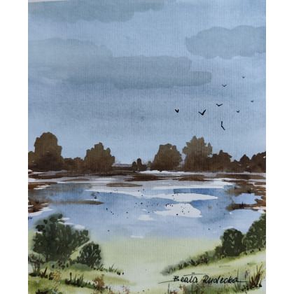 Beata Rudecka - obrazy akwarela - Akwarela w ramce i paspartu. Obraz pt: Rozlewisko wspomnień. 24x29 cm. foto #2